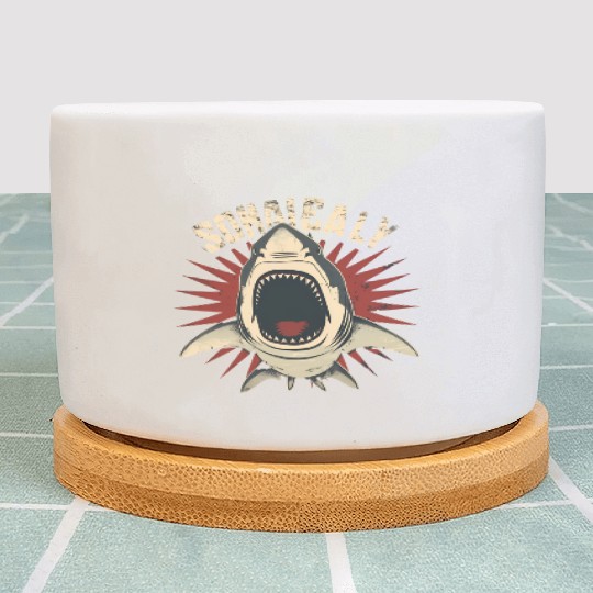 Retro Grunge Shark Plant Pots Design | Vintage Vector