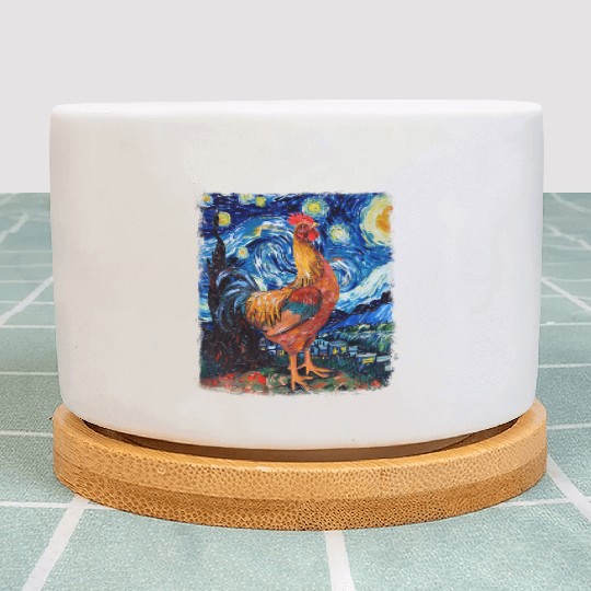 Chicken Farm Farmer Farming Starry Night Painting Plant Pots