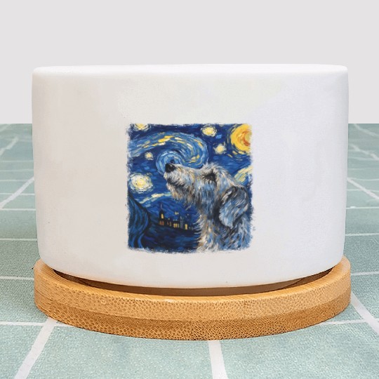 Irish Wolfhound Dog Starry Night Painting Plant Pots