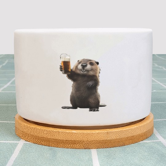 Beaver Drinking Beer Realistic Plant Pots