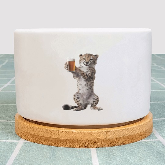 Cheetah Drinking Beer Realistic Plant Pots