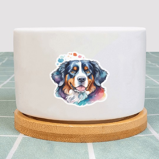 Bernese Mountain Dog Watercolor Plant Pots
