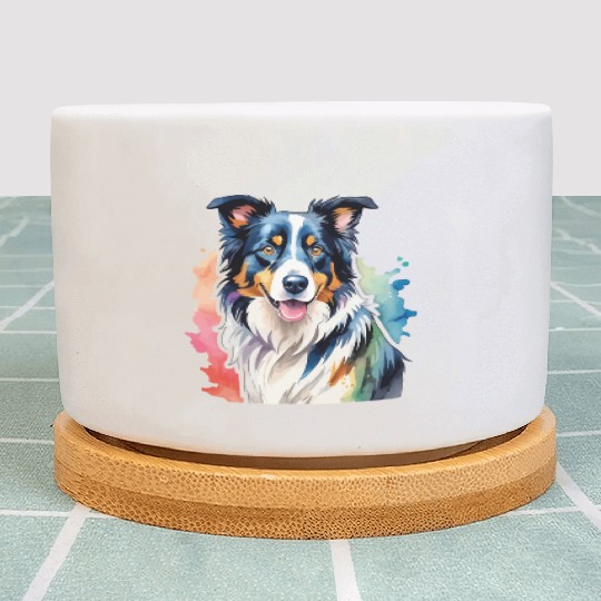 Border Collie Watercolor Plant Pots
