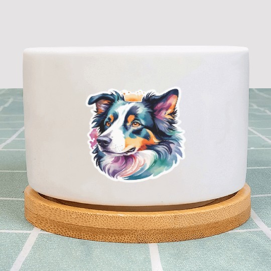 Border Collie Watercolor Plant Pots