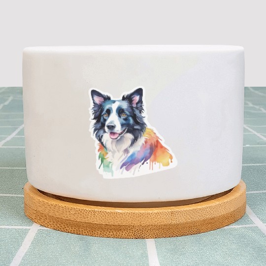 Border Collie Watercolor Plant Pots