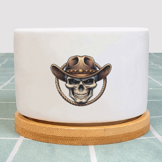 Illustration of a minimalist style cowboy skull Plant Pots