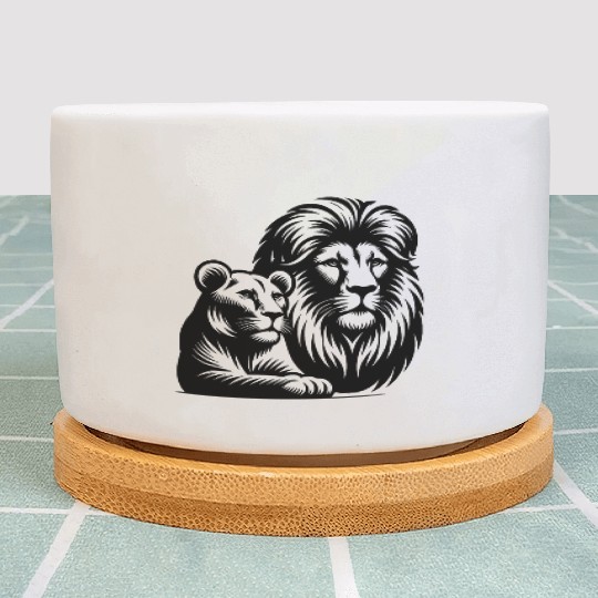 Lion And Lioness Head Style Portrait Plant Pots