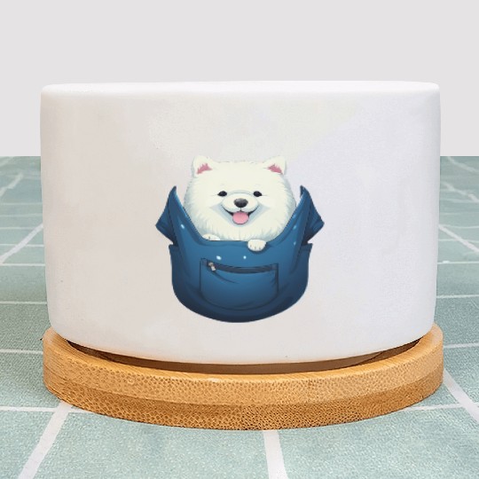 Cute Samoyed Puppy Dog In Pocket Pet Lovers Gifts Plant Pots