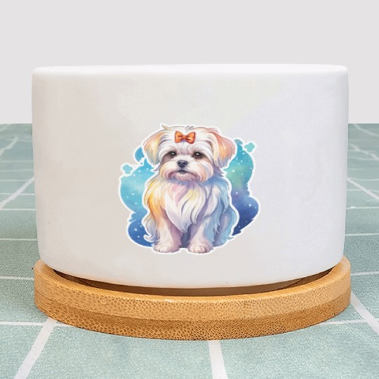 Maltese Dog Watercolor Plant Pots