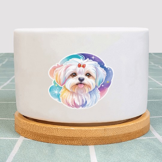 Maltese Dog Watercolor Plant Pots