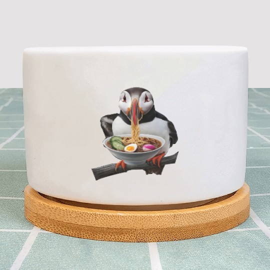 Atlantic Puffin Eating Ramen Realistic Plant Pots