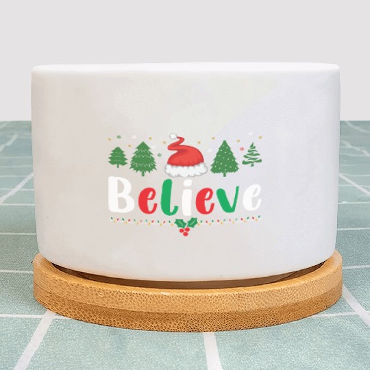 Merry Christmas Believe Santa Claus Hat Xmas Tree Plant Pots
