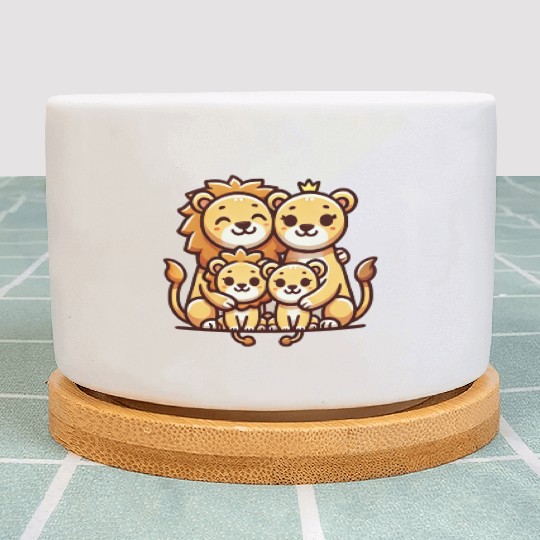Lion Family Mother And Father With Two Children Plant Pots