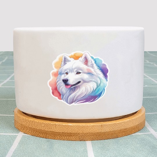 Samoyed Dog Watercolor Plant Pots