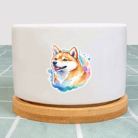 Shiba Inu Watercolor Plant Pots