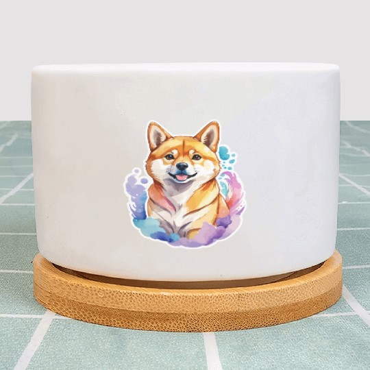 Shiba Inu Watercolor Plant Pots