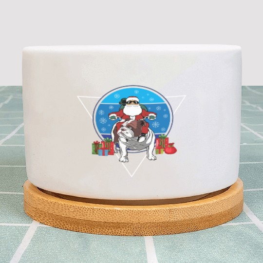 Christmas Santa Claus Riding English Bulldog Xmas Plant Pots