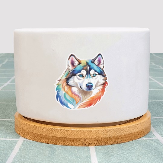 Siberian Husky Watercolor Plant Pots