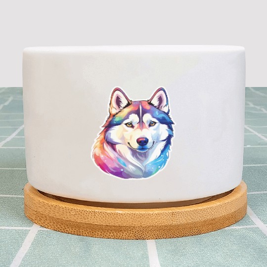 Siberian Husky Watercolor Plant Pots