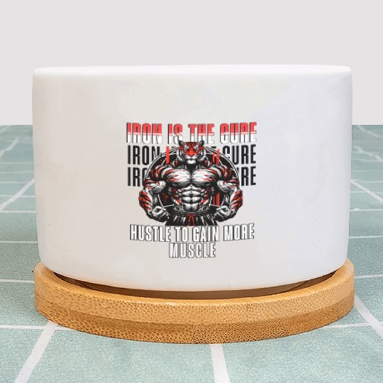 iron is the cure with bodybuliding tiger Plant Pots