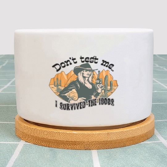 Funny vintage Wild west cowgirl, 1900s, age joke Plant Pots