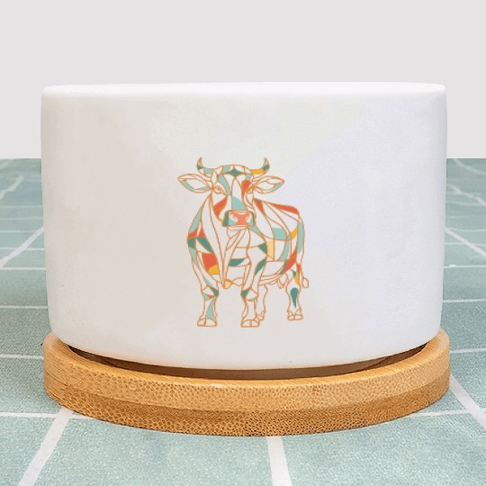 Geometric Farm Animal Graphic Vibrant Cow Plant Pots