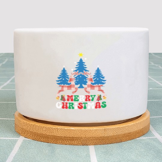 Pretty Wintery Buffalo Plaid Reindeer Merry Christ Plant Pots