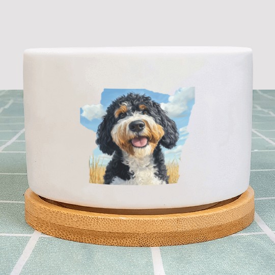 Bernedoodle Field Nature Bernedoodle Watercolor Plant Pots