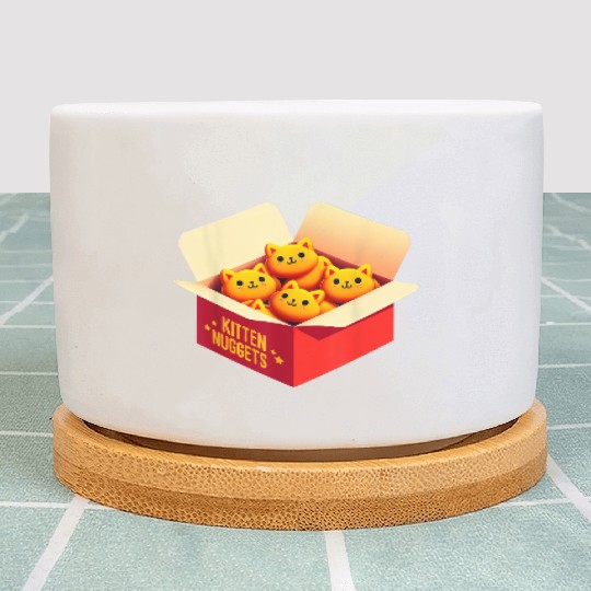 Kitten Nuggets Food Pun Cat Lover Gift Chicken Nug Plant Pots
