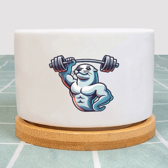 Seal with Barbell Fitness Gym Training Plant Pots