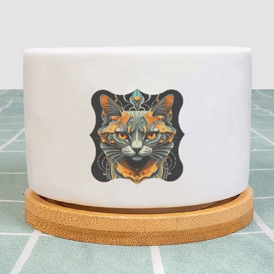 Elegant stylish black and gold cat face Plant Pots