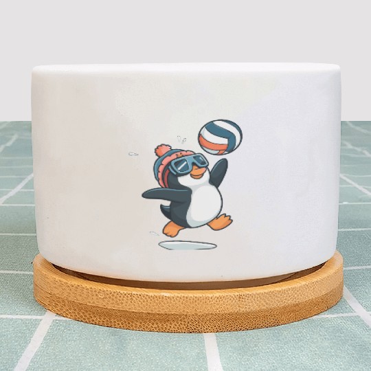 Penguin Playing Volleyball With Goggles And Hat Plant Pots
