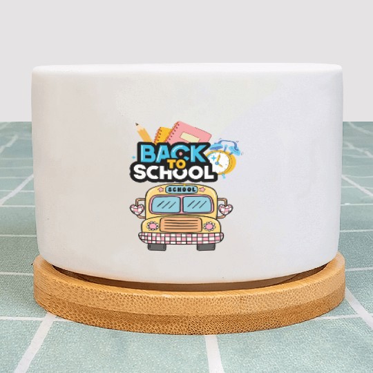 Colorful Back to School Design with Yellow Bus Plant Pots