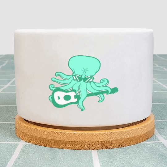 Cool Octopus Kraken Squid Plays Guitar Guitarist Plant Pots
