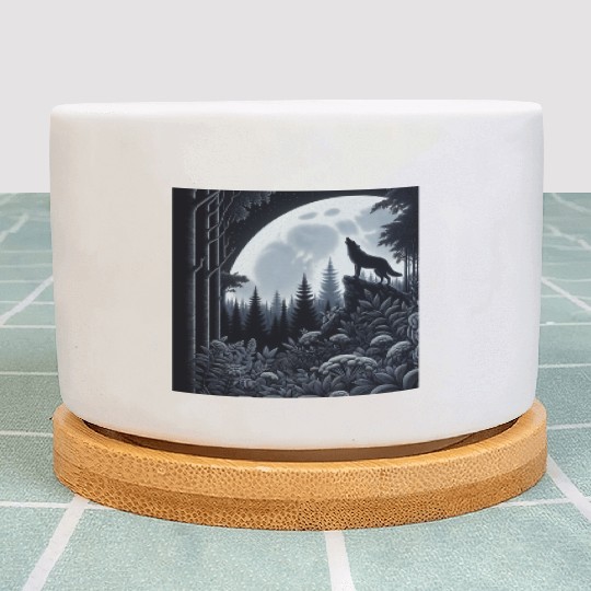 Wolf Silhouette Howling Plant Pots