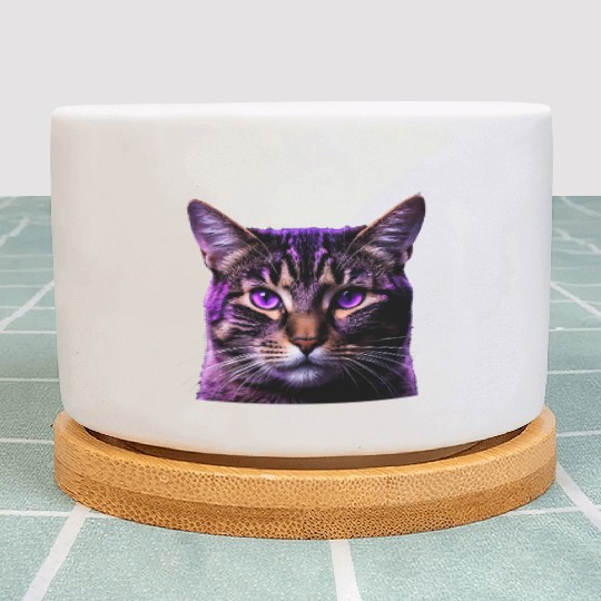 Vivid Lilac-Eyed Tabby Cat Portrait Plant Pots