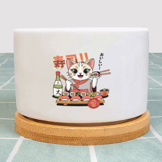 Sushi Chef Cat Adorable Culinary Cat Design Plant Pots