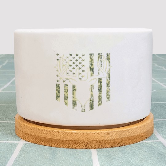 Camouflage USA Flag Deer Hunting Camo Plant Pots