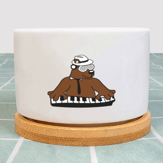 Grizzly Brown Bear Playing Keyboard Piano Music Plant Pots