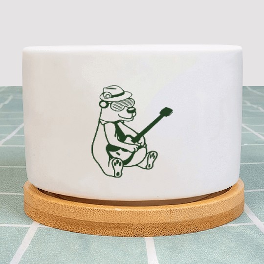 Cool Sitting Grizzly Brown Bear Playing Guitar Fun Plant Pots