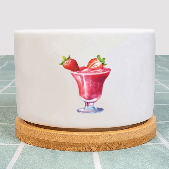 Watercolor Strawberry Cocktail Drink Plant Pots