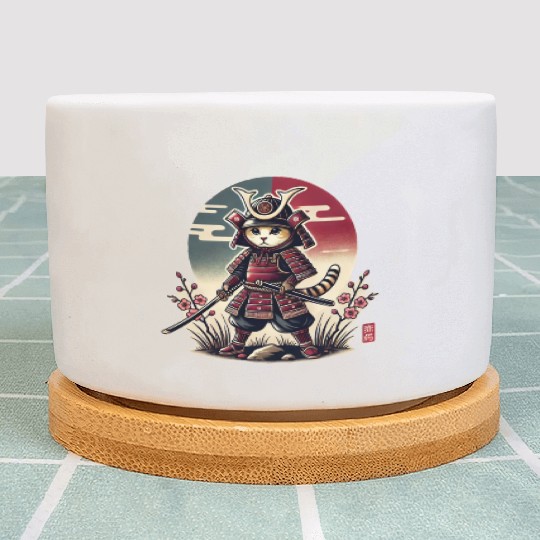 Samurai Cat: Vintage Ukiyo-e Warrior Art Plant Pots
