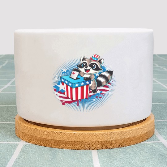 A raccoon casts his vote in the US election Plant Pots