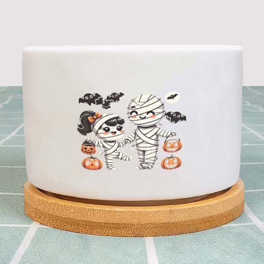 Kawaii Mummy Family Trick-or-Treat Halloween Fun Plant Pots
