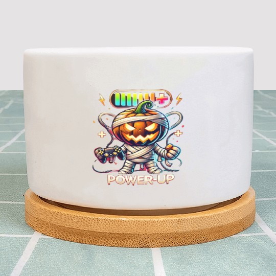 Pumpkin Mummy Gamer Wrapped in Halloween Fun Plant Pots