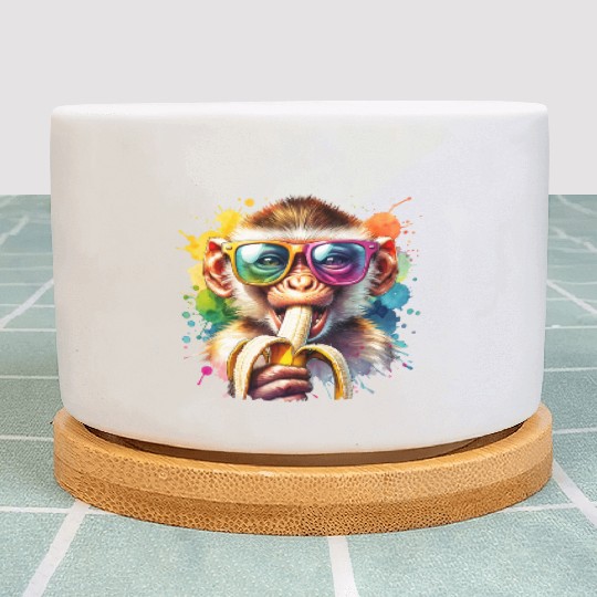 Monkey with sunglasses and banana Plant Pots
