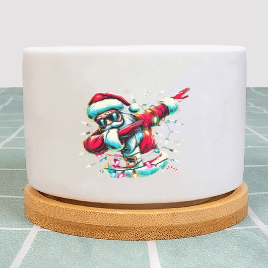 Dabbing Santa with Christmas Lights and Snowflakes Plant Pots