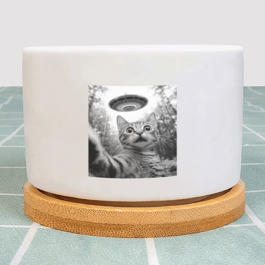 Funny Cat UFO Alien Abduction Cat Selfie Meme Plant Pots
