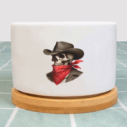 Cowboy Skeleton Skull Bandit Plant Pots