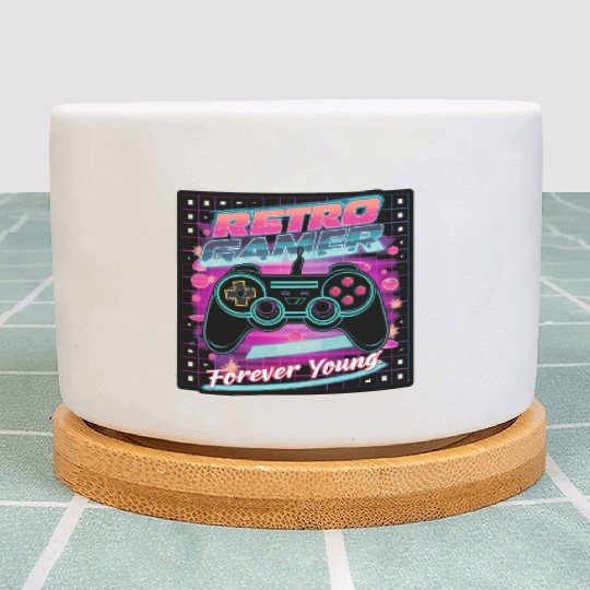 Retro Gamer Forever Young 01 sticker Plant Pots